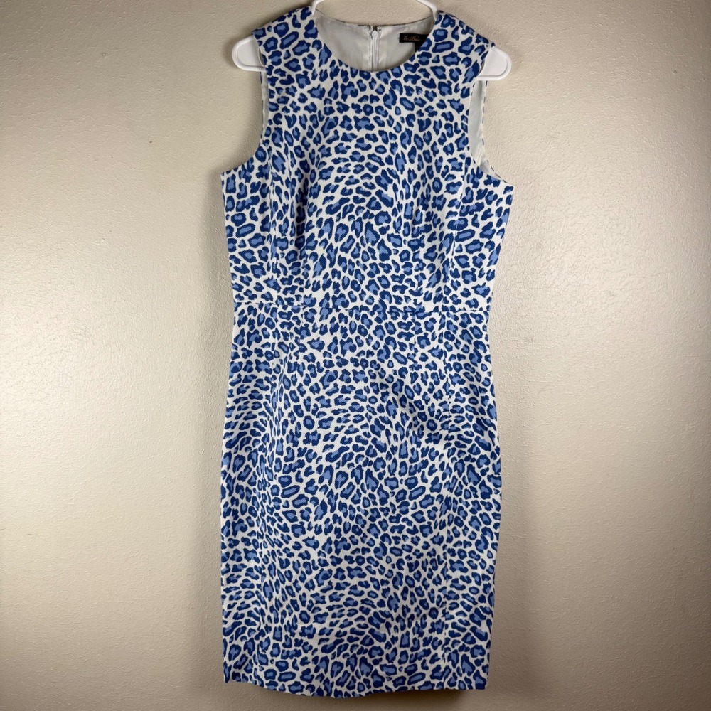 Brooks Brothers Blue Leopard Print Sleeveless Sheath Dress 8 NWT